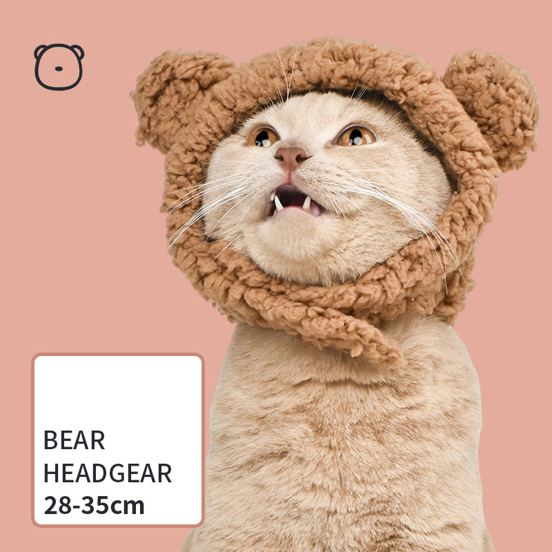 Peluca de gato de melena de León, sombrero para cachorro y gato, accesorio de decoración para mascota, gorro de pelo de lujo, gorro de Orejas de conejo y oso: Brown Bear