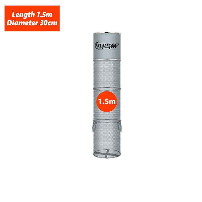 Collapsible Fish Catching Thick Net Trap Portable Fishing Cage Mesh Basket Nylon Stainless Steel Multifunction Accessory X620D: 1.5M with bag