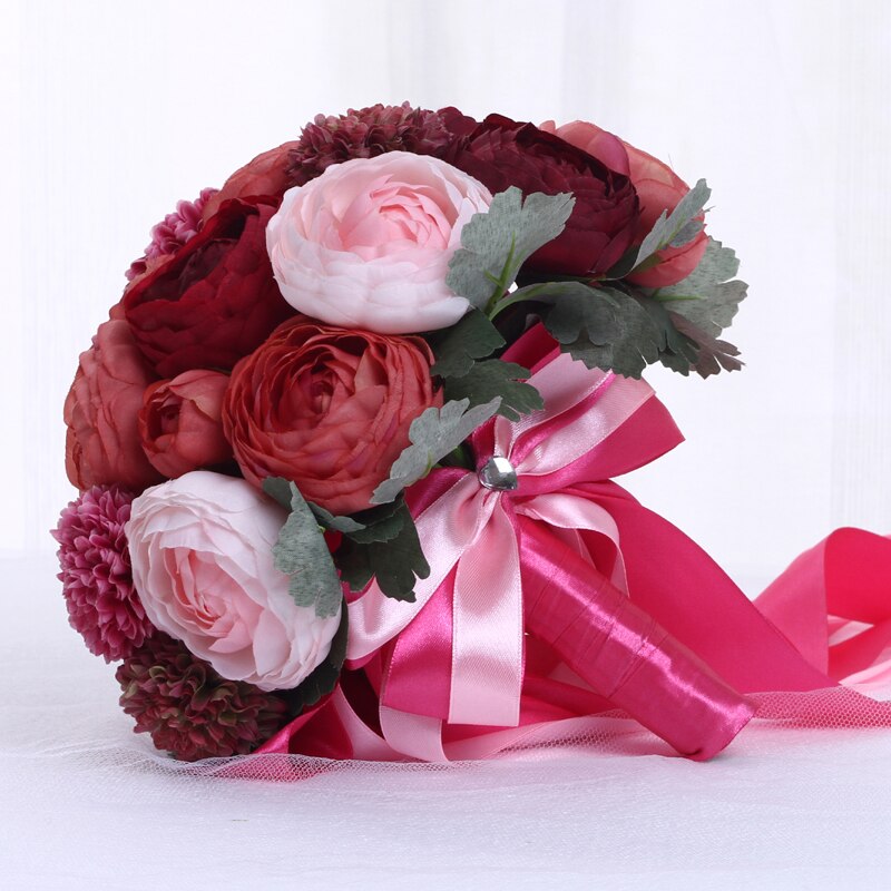 Beautiful Burgundy Wedding Flowers Bridal Bouquets with Ribbon Buque De Noiva Romantic Holding Flowers Handmade