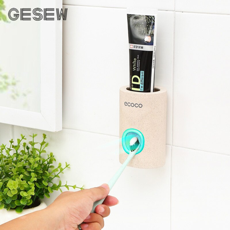GESEW Toothbrush Holder Wall Mount Automatic Toothpaste Dispenser Dust-proof Toothbrush Case Home Bathroom Accessories Set