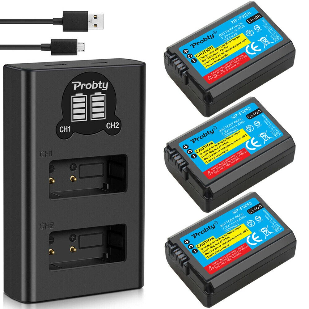 4 Stuks 2000 Mah NP-FW50 Np FW50 Batterij + Led Usb Dual Charger Voor Sony A6000 A6400 A6300 A6500 A7 a7II A7RII A7SII A7S A7S2 A7R: 3BatteryWithCharger