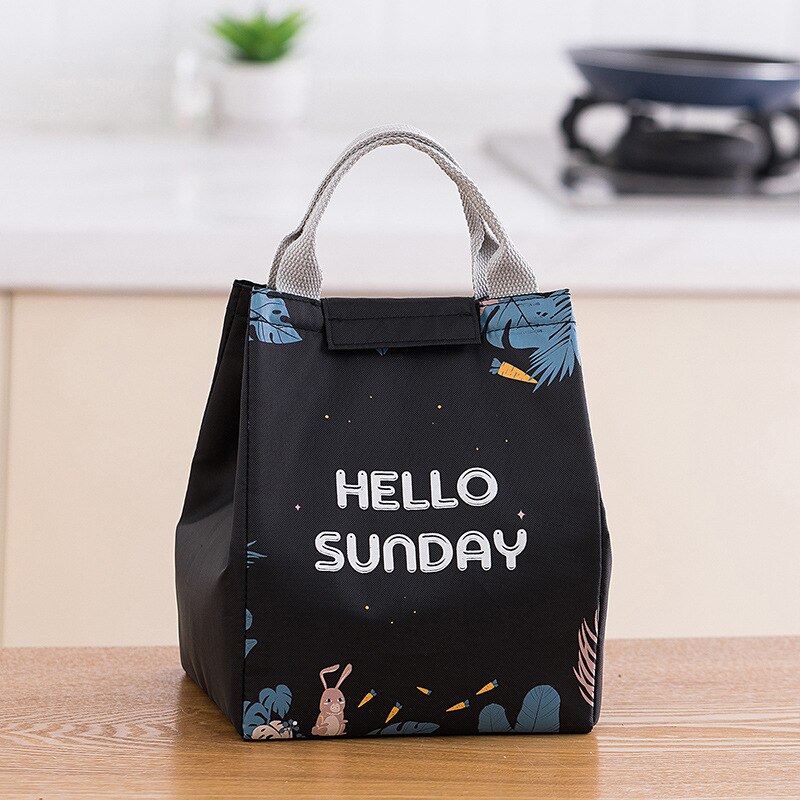 Maio con de bosque, nuevos bolsos para la comida para mujer, nevera para alimentos para niños, bolsa de caja de almuerzo, nevera, fiambrera, bolsa de asas portátil aislante: Sunday