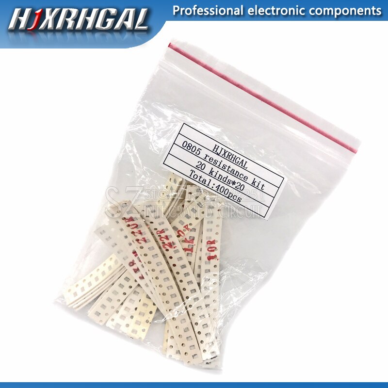 20 waarde  * 20 stuks = 400 stuks 0805 smd weerstand kit 1% 1/8w (10 ohm~ 1m ohm) component diy samples kit en originele hjxrhgal
