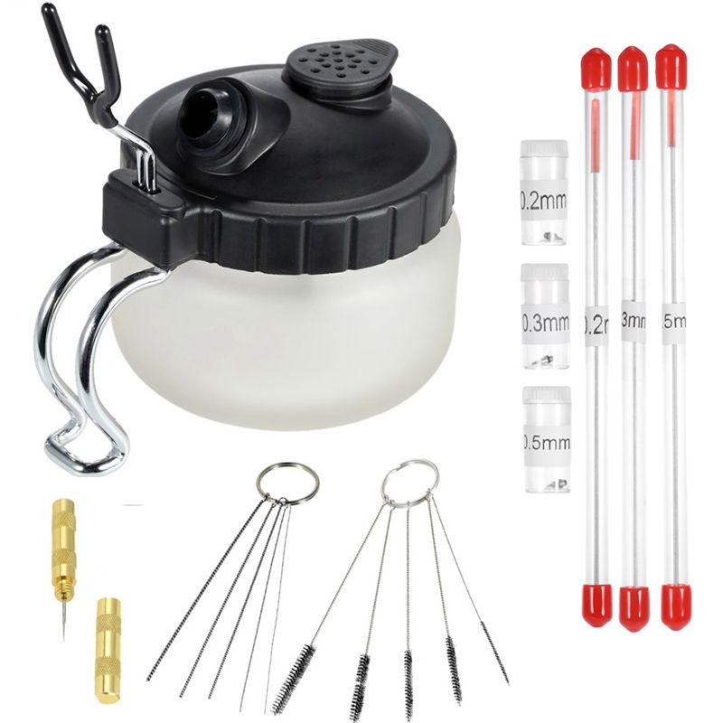 0.2/ 0.3/0.5Mm Airbrush Cleaning Pot Glas Air Brush Holder Schoon Verf Jar Fles Spray Wassen Gereedschap naald Nozzle Borstel Set: Default Title