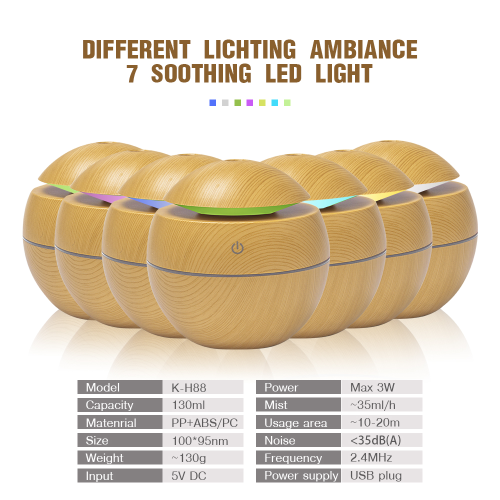 USB Aroma Essential Oil Diffuser Ultrasonic Cool Mist Humidifier Air Purifier 7 Color Change LED Night light for Office Home