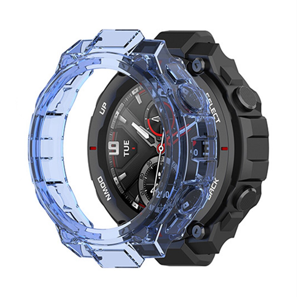 Doorschijnende Horloge Case Voor Amazfit T-Rex Horloge Beschermende Shell Bumper Frame Protector Voor Amazfit T-Rex Horloge accessoires: Blauw