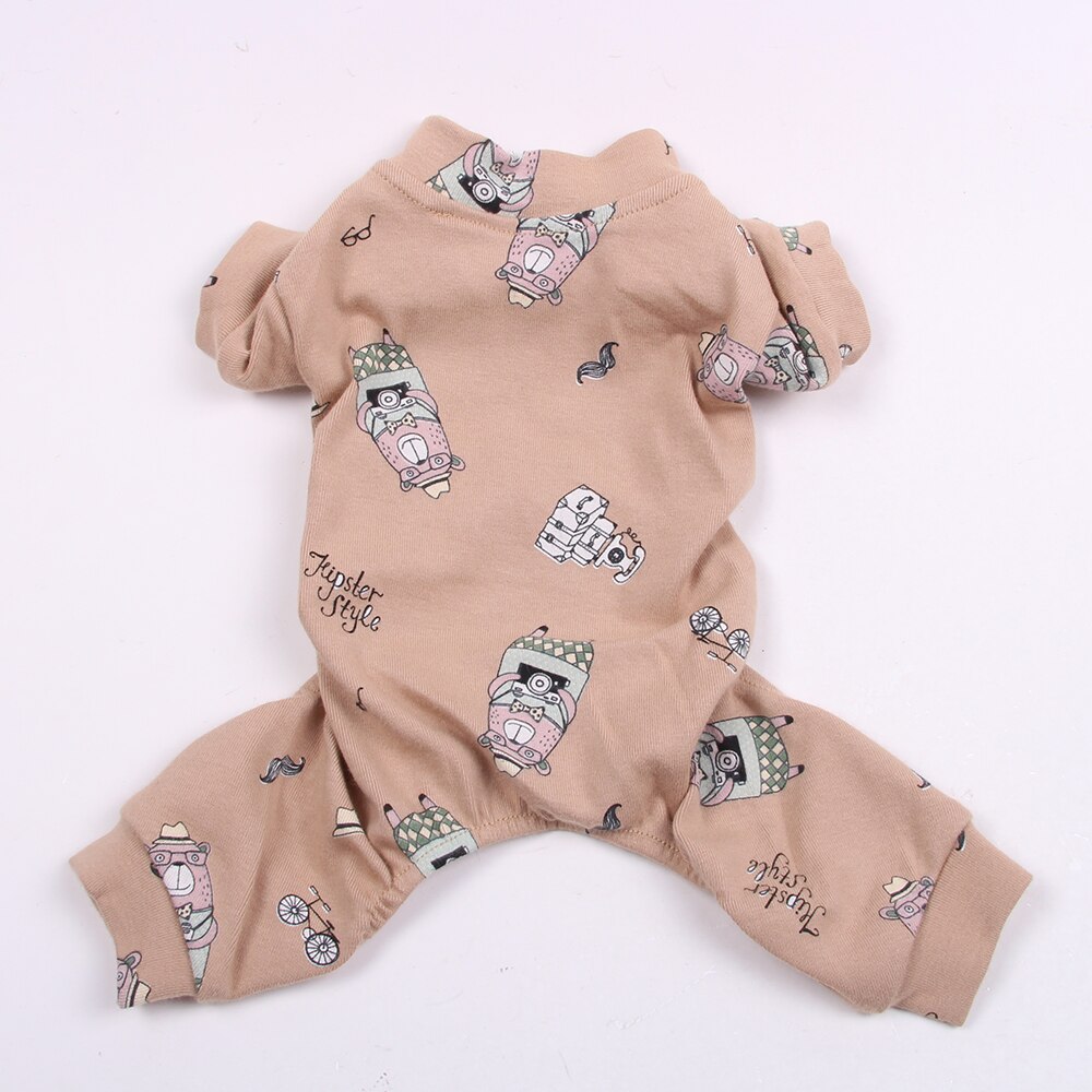 Soft Dog Cat Pajamas Jumpsuit Cartoon Cat Puppy Sleepwear Nightshirt Home Apparel 5 Sizes 6 Colours: Bear Khaki / XL