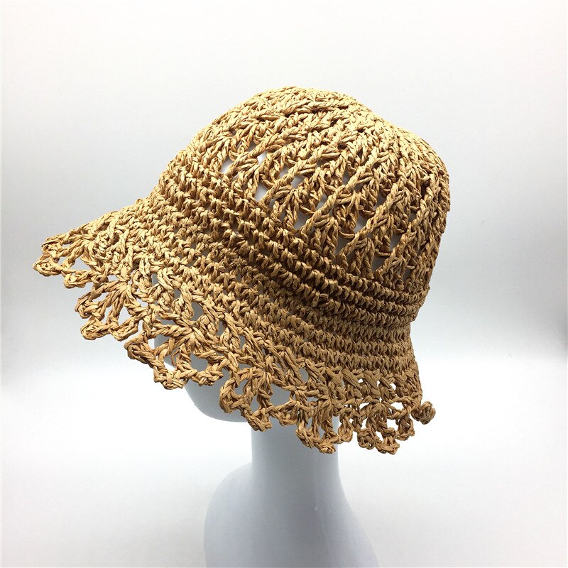 Kids Zomer Strand Handgemaakte Floppy Strooien Hoed Kinderen Meisjes Natuurlijke Opvouwbare Papier Schipper Strooien Hoed