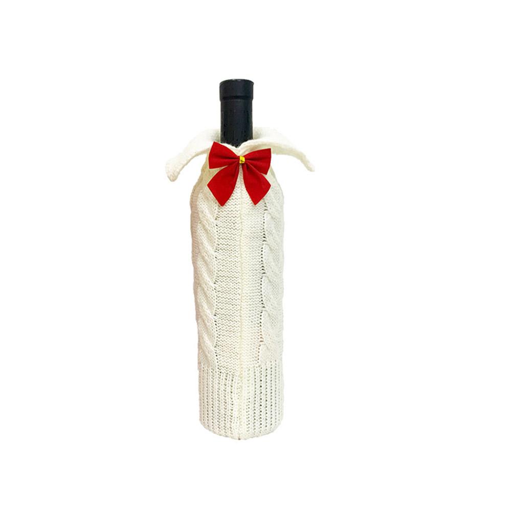 Cache-bouteille de vin rouge tricoté pour noël, 1 pièce, sac pour bouteilles de vin, décoration de noël, pull pour fête, décoration de la maison populaire: White