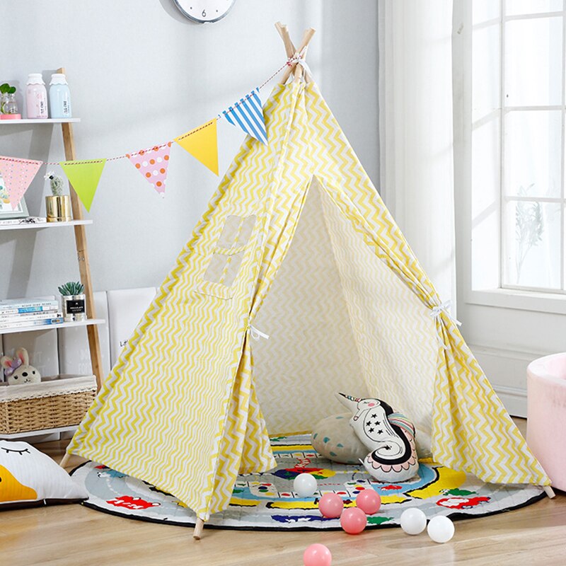 1.6m Teepee Tent For Kids Tipi Play House Wigwam For Children Baby Kids Tent Play Toys House Children's Tent 1.35M: Wave Yellow / 1.6 M