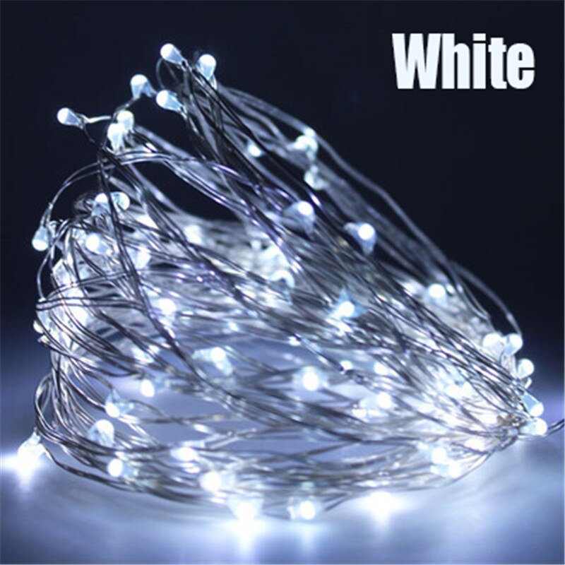 LED garland copper wire LED string light fairy light indoor birthday party wedding valentine decoration новыйгод: white / CR2032 Battery-2M