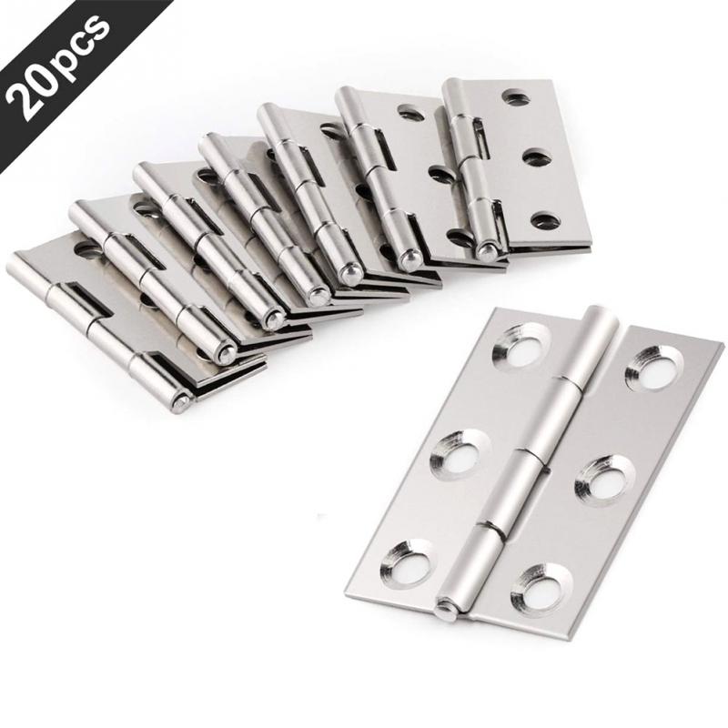 20 Pcs Folding Stainless Steel Hinges Silver Tone Home Furniture Hardware Door Hinge 2" for Doors, Drawer, Jewellery Box Repair