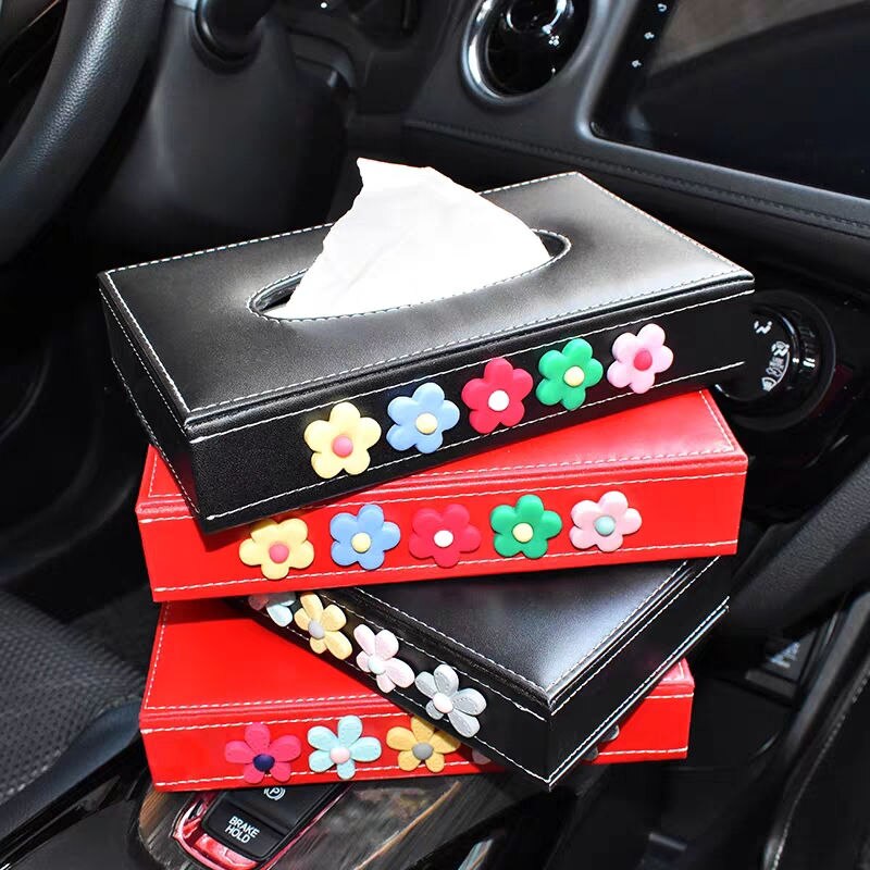 Car Tissue Box Towel Sets Car Dashboard Tissue Box Holder Auto Interior Storage Decoration with Daisy Car Accessories