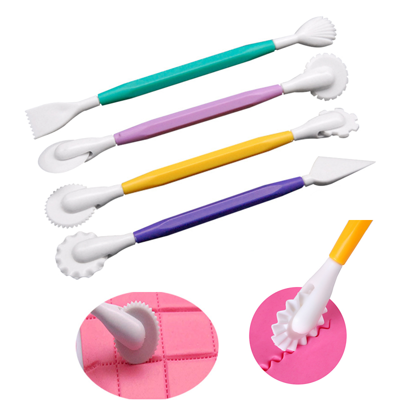 4 stks/set Fondant Taart Decoreren Sugarcraft Maken Wiel Embosser Cookie Cutter Tool Set