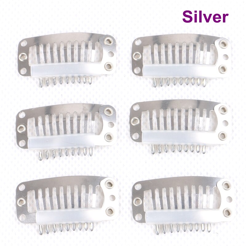 Pinzas de silicona para extensión de cabello de acero inoxidable, 9 dientes, 3,2 cm, 50 unidades (negro, marrón D, Marrón M, Marrón L, Rubio, Plata)