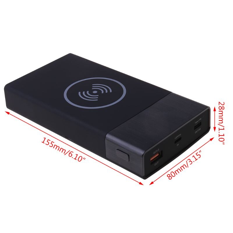 6x 18650 Battery DIY Qi Wireless Charger QC3.0 USB Type C PD Power Bank Box Case 62KA