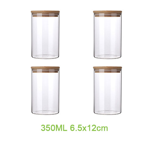 Multi-specifikation glas opbevaring flasker krukker med bambus låg te kaffebønner slik krukke glas boks beholder køkken kan: 350ml 6.5 x 12cm 4 stk