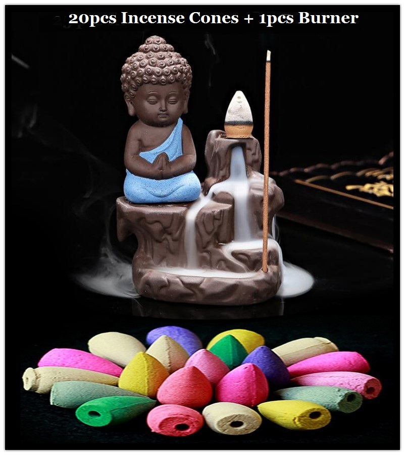 20 geurige cone + brander creatieve home decoratie kleine monnik kleine Boeddha wierookbrander reflux wierookbrander huishoudelijke thee