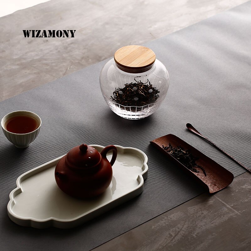 WIZAMONY Borosilicate Glass Tea Caddy Tea Jar Canister Portable Travel Storage Bottles Sealed Tank Jar Food Candy Jar
