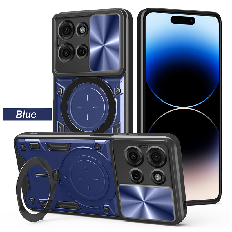 Armor Slide Lens Protection Back Cover For Motorola Moto G85 G75 G55 G35 5G Case Car Magnetic Ring Stand Shockproof Phone Cases: black / For OnePlus 8 5G (T-Mobile)