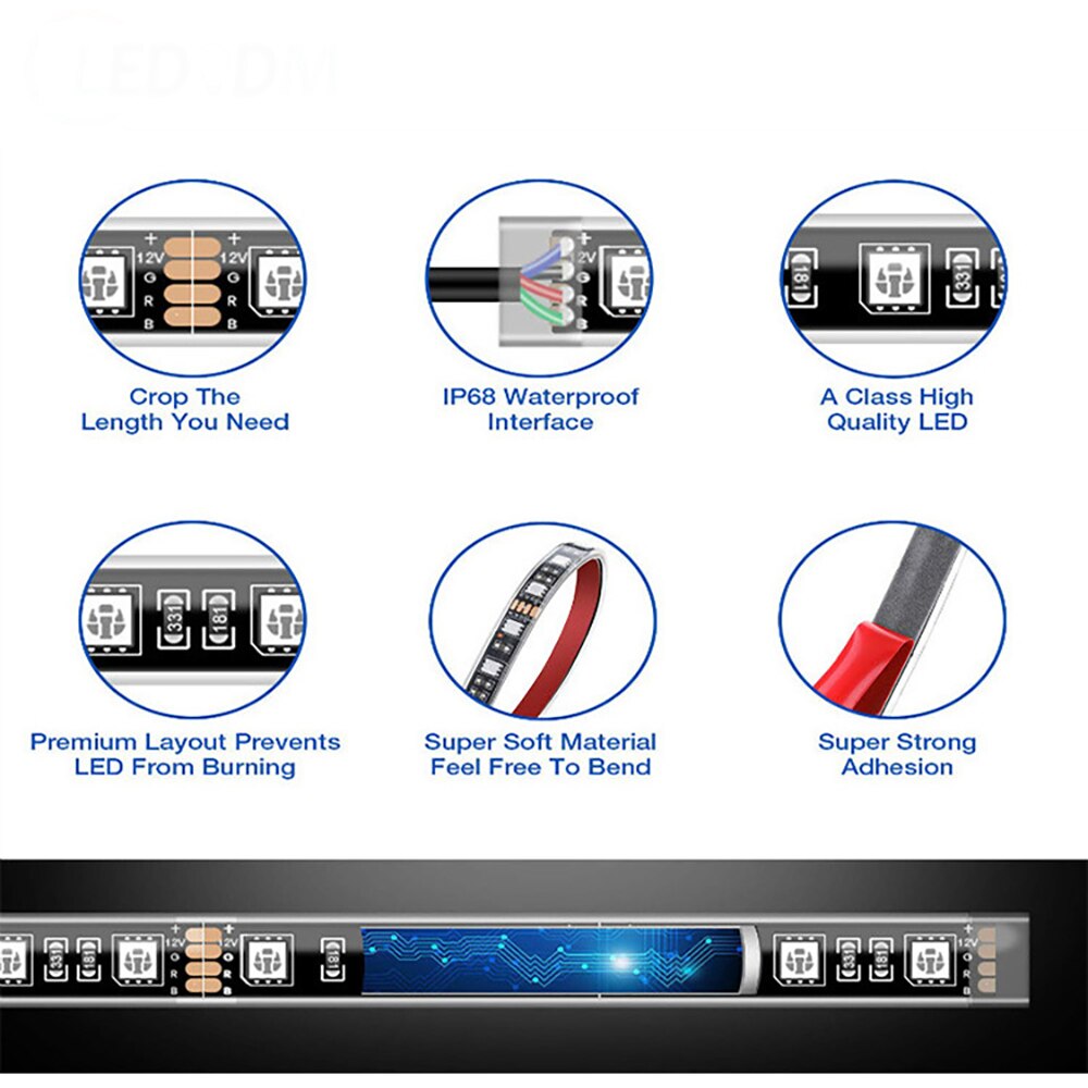 AOZBZ 2 In 1 Multicolor Motorcycle Ambient Light Flexible Ribbon Music Effects Bar Bluetooth LED Strip Lights APP Control