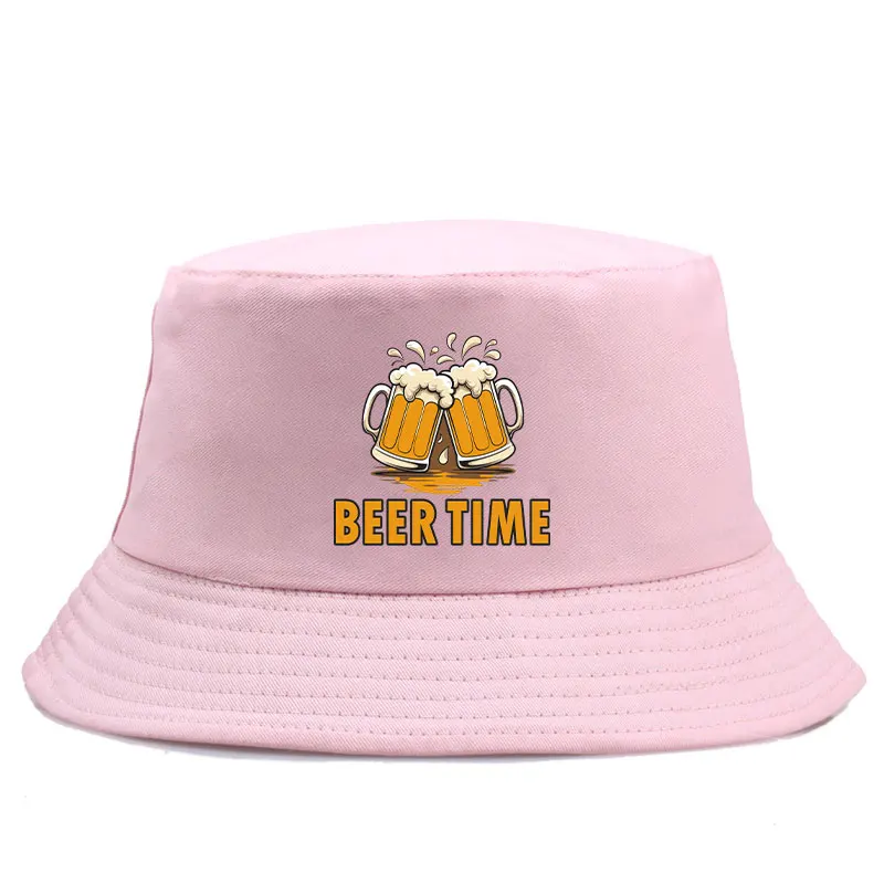 Beer Time Reversible Bucket Hat with Cheers Beer Mug Print Summer Fisherman Cap Men Women Outdoor Festival Beach Drinking Fun: Red