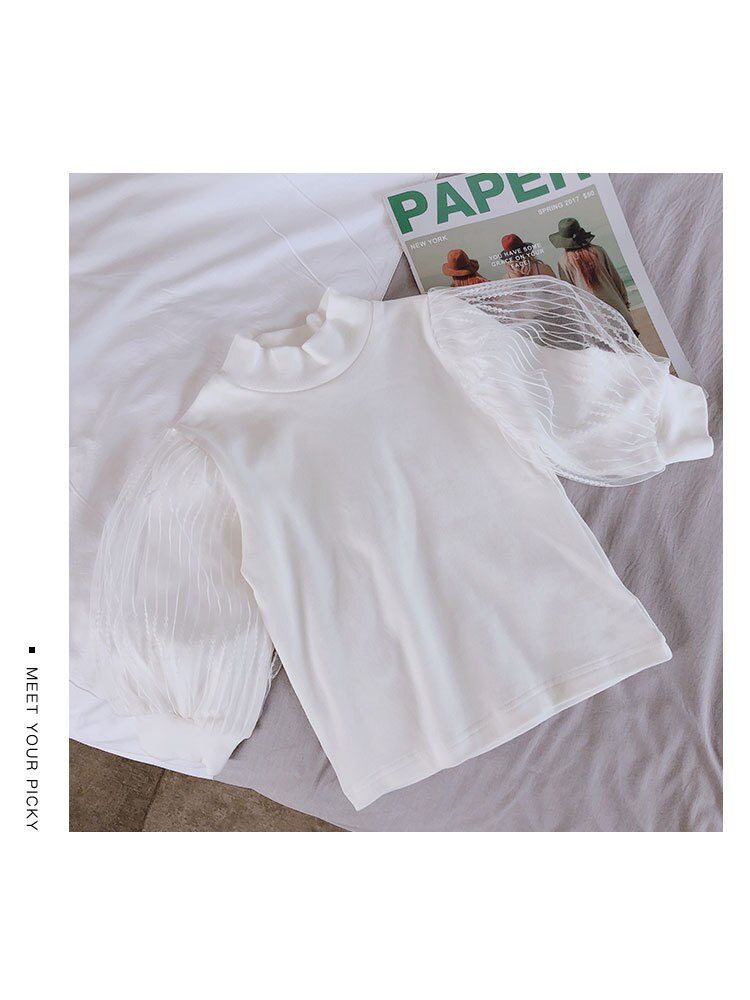 Wlg meisjes t-shirts kindertops lente herfst mesh effen wit zwart beige t-shirt babymeisje schattige bijpassende kleding: Wit / 5t