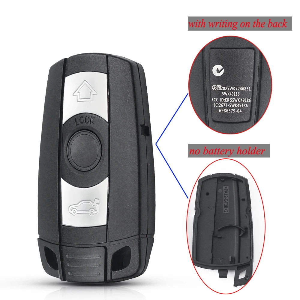 KEYYOU-funda para llave de coche, carcasa para mando a distancia, 3 botones, hoja inteligente, para BMW 1, 3, 5, 6, Serie E90, E91, E92, E60: Negro