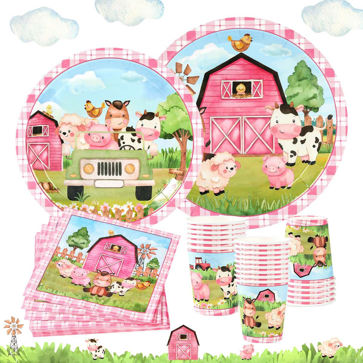 Roze Boerderijdieren Wegwerp Servies Boerderij Thema Verjaardagsfeestje Decor Kinderen 1e Verjaardag Meisje Feestartikelen Baby Shower