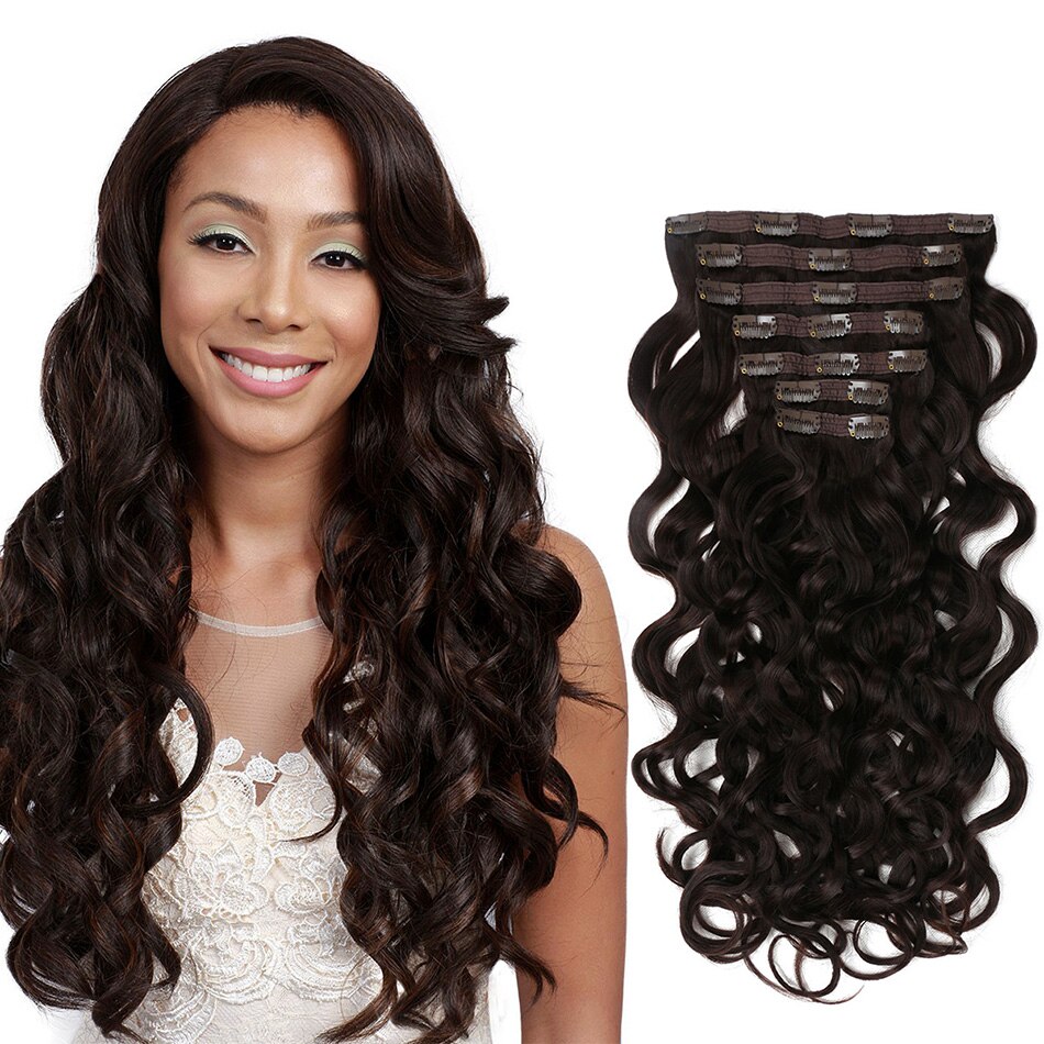 Deep Wave Synthetic Clip In Hair Extensions Double Weft 7 Pieces/Lot Full Head Brown Blonde For Women By BOOMING HAIR: BW 24inch 4