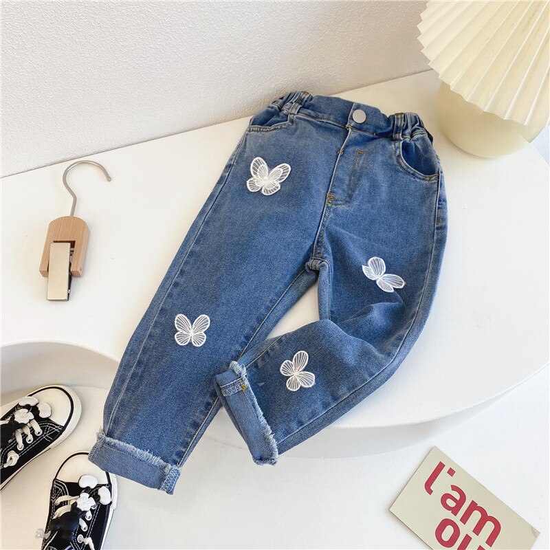 Jean papillon pour petites filles, pantalon en Denim Slim décontracté pour enfants, printemps automne 2022