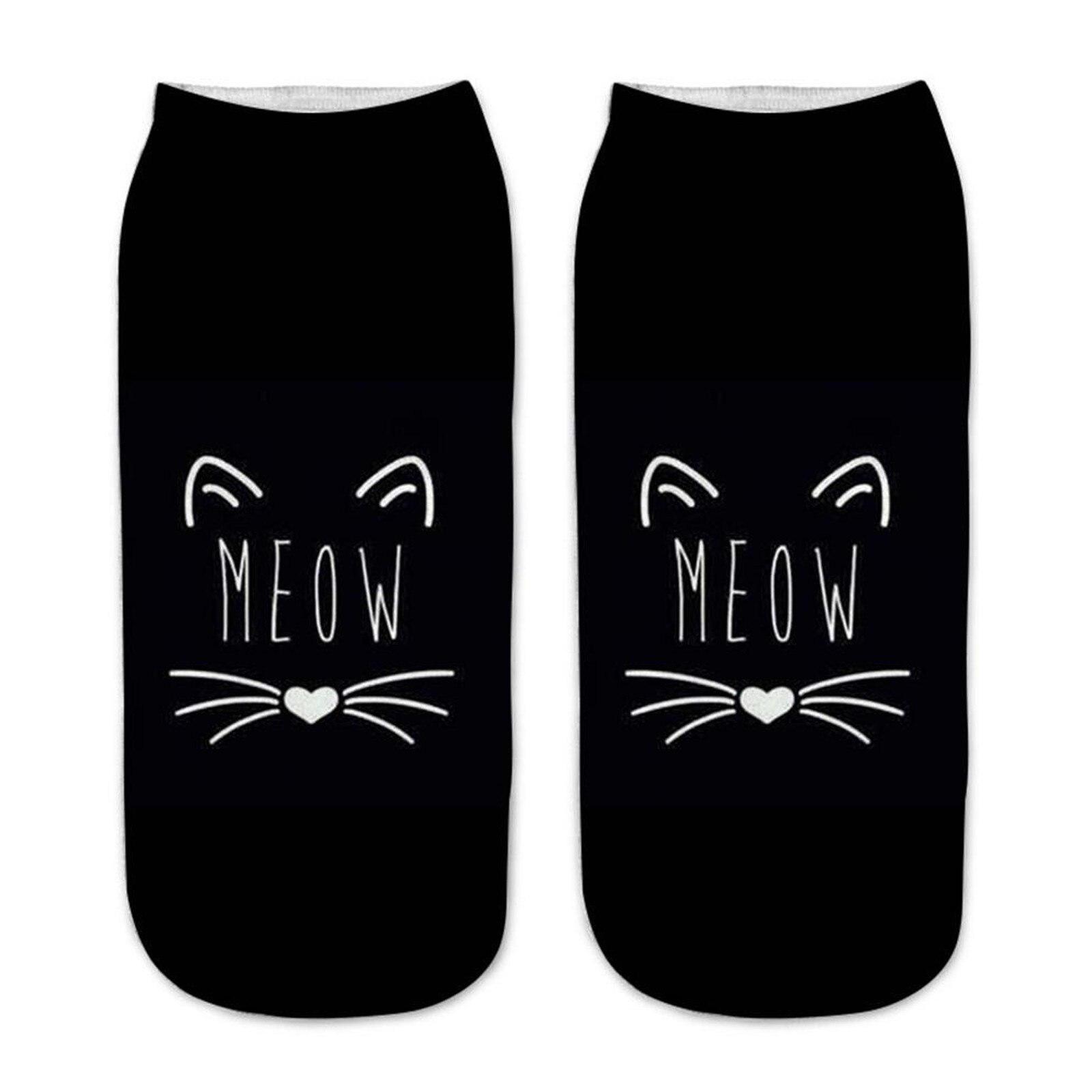 Vrouwen Funny Animal Casual Werk Business Sokken 3D Leuke Kat Gedrukt Medium Sokjes Unisex Sokken Mode Polyester Sokken: BK