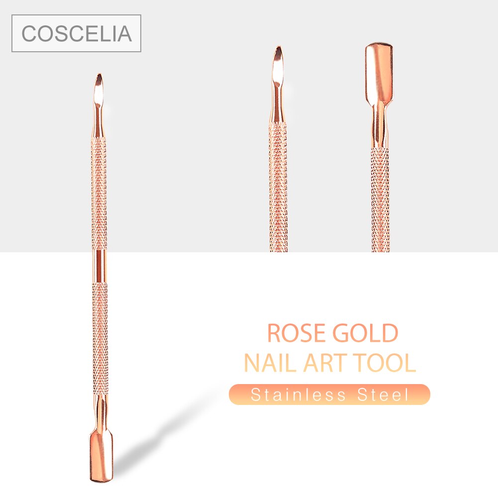 COSCELIA-empujadores de cutículas de acero inoxidable, 1 pieza, para manicura y pedicura, removedor de piel muerta, empujador de doble cara, herramienta de limpieza artística para uñas: 02