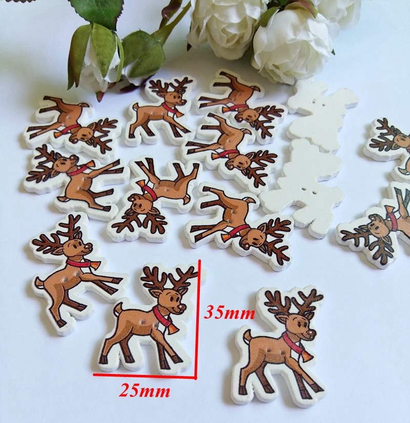 40Pcs Kerst herten Knoppen 2 Gaten Afdrukken Houten Knopen Decoratieve Kerst Scrapbooking Naaien Accessoires