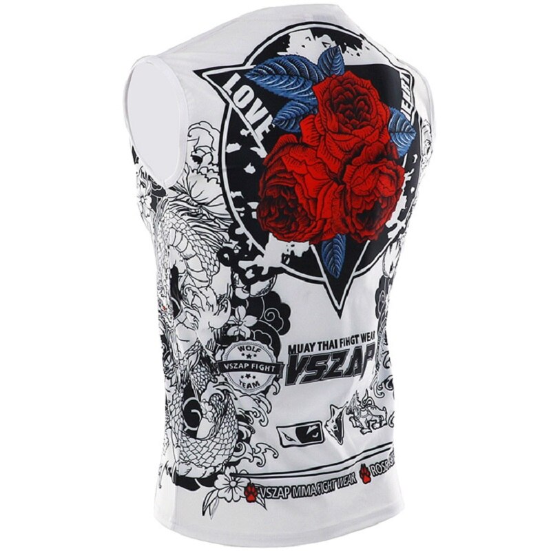 Vszap rose boksning sports t-shirt muay thai kamp fitness elasticitet skjorte ærmeløs boksetøj muay thai shorts mma