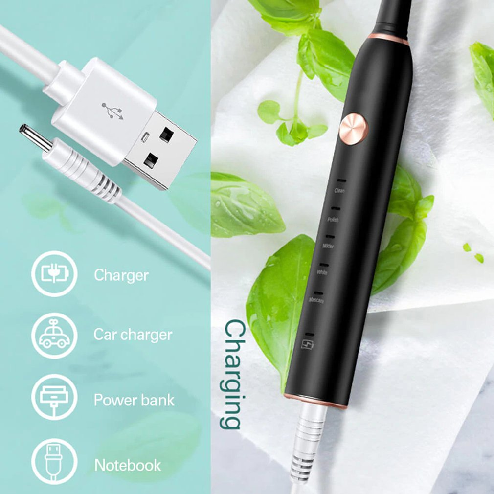 USB Rechargeable Soft Bristled Smart Toothbrush USB Charging 5 Modes Ultrasonic Automatic Brushing Timer Waterproof