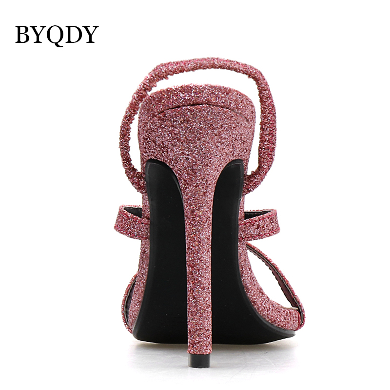 BYQDY Elegante Elastische Band Sandalen hoch Fersen Schuhe Damen lässig Party sexy Frau Pumps gucken Zehe Hochzeit Schuhe Braut