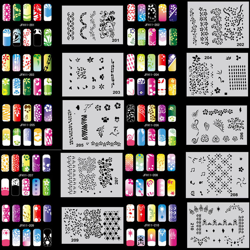 Ophir 200 Ontwerpen Airbrush Nail Art Stencil 20 Template Lakens Kit Air Brush Verf Mode Nagel Stickers Nagels Tools_JFH11