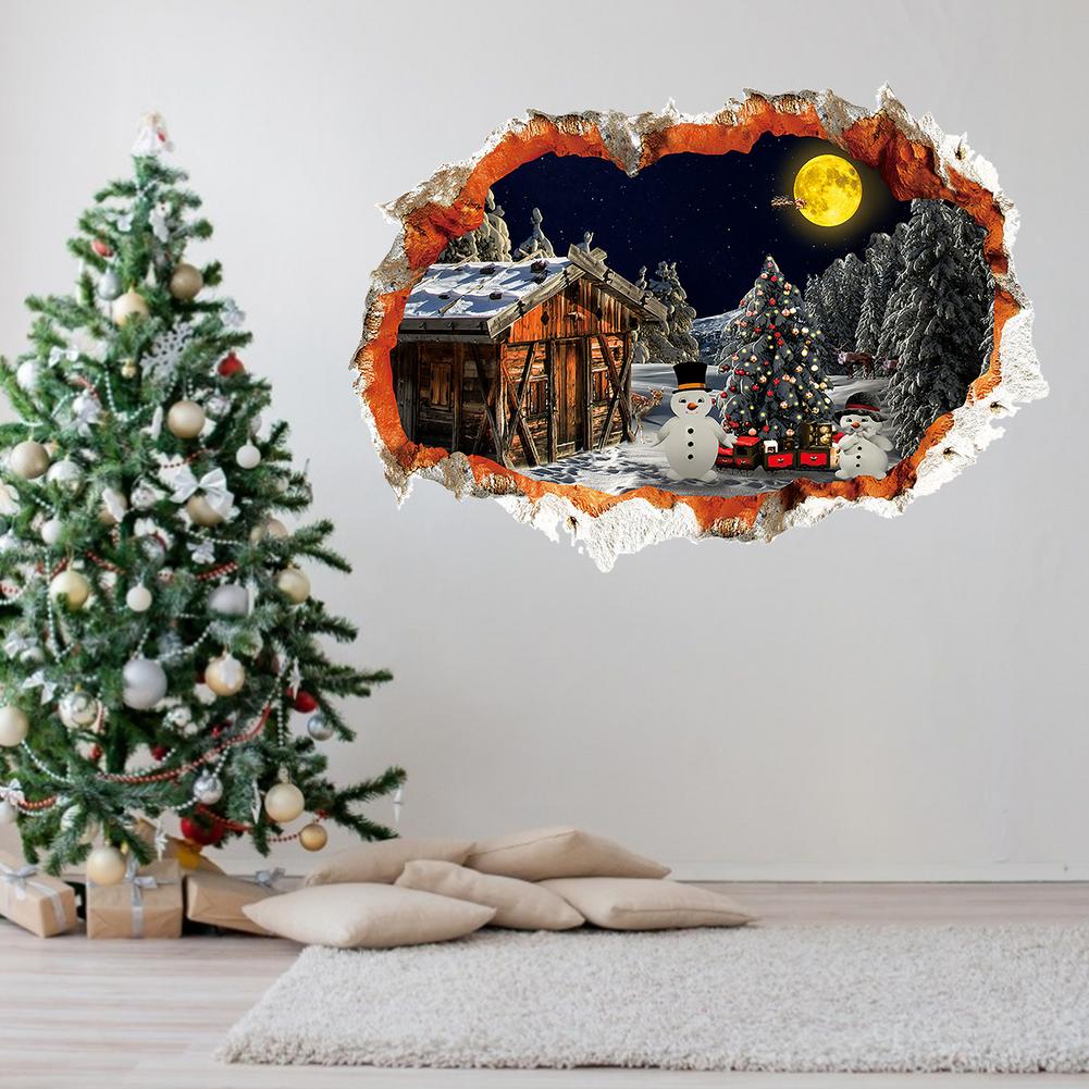 Christmas Decorations Christmas Wall Stickers 3D Visual Effects Santa Snowman House Decals Children's Room Decor Painting