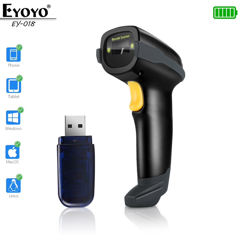 Eyoyo EY-018 1D Wireless Barcode Scanner Bluetooth 2.4G Wireless USB Barcode Reader For iPad PC Phone Supermarket Warehouse