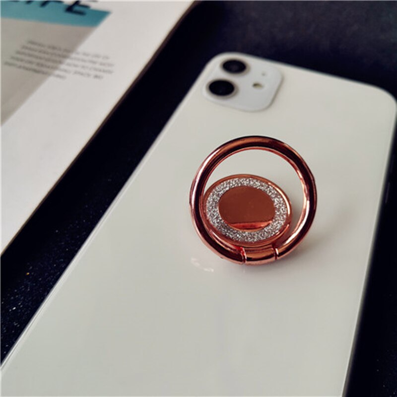 Crystal Round Phone Finger Ring Holder For iPhone Redmi Samsung Thread Metal Grip Rotation Cellphone Stand Mount Bracket: Pink round