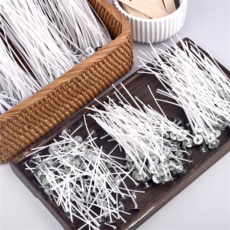 Mèche de bougie en fil de coton ciré de plusieurs tailles, 100 pièces/ensemble, mèche et support sans fumée, ensemble de fabrication de bougies, accessoires, support de mèches
