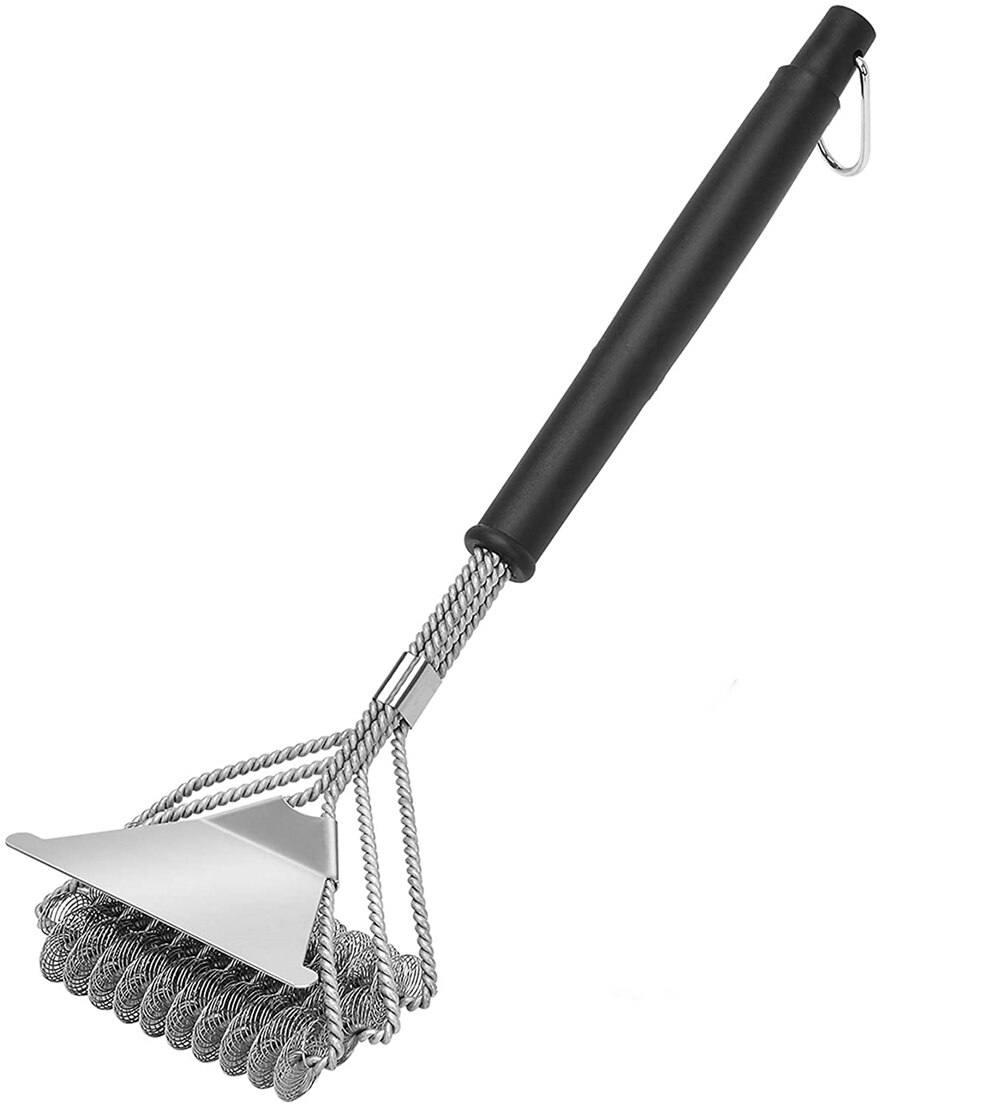 Barbecue Grill Brush Scraper Non-stick Long Handle Stainless Steel Wire BBQ Clean Tool Grills Cleaning Brush Kitchen Accessories: Triple Head Spring