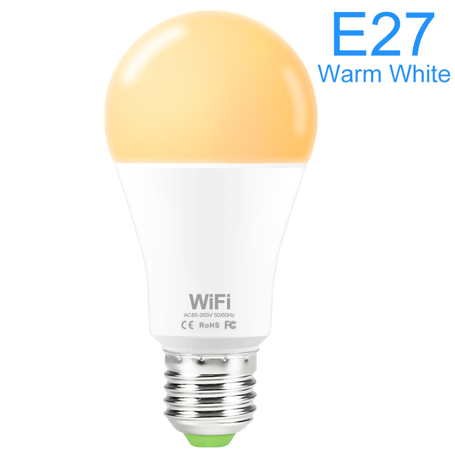 WiFi Smart LED Light Bulb Dimmable Timing Energy-saving APP Remote Control Work With Alexa Echo Google Home E27 B22 Smart Bulb: E27 Warm White