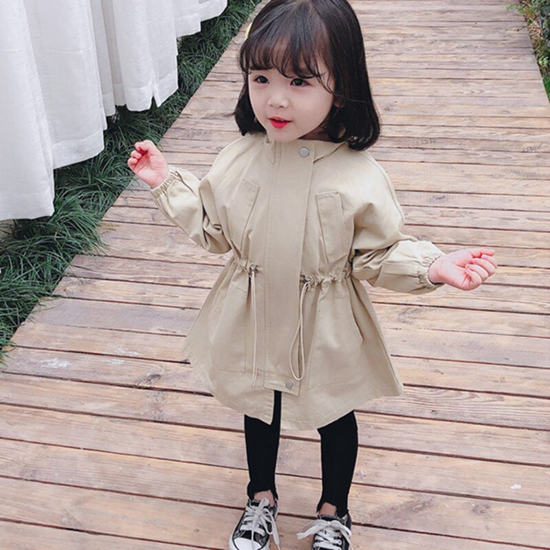 DFXD Spring Girls Jackets Zipper Cardigan Kids Outerwear Full Sleeve Solid Windbreaker Children Clothing Girls Trench Coat