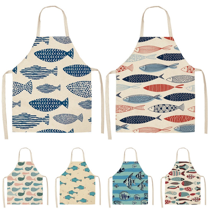 Tablier de cuisine en lin coton de Style marin | 1 pièce, 53*65cm pour femme, cuisson à domicile, cuisson café accessoires de nettoyage WQL0020