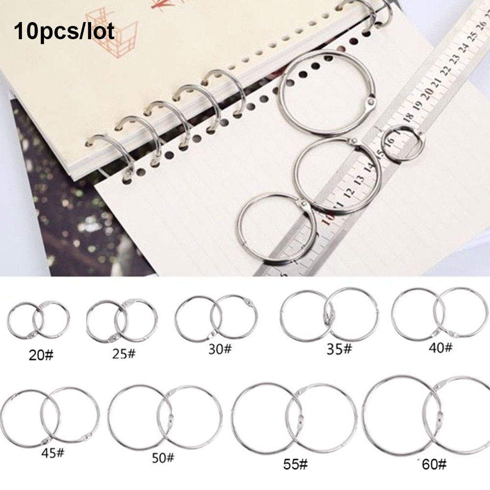 10PCS Silver Round Nicked Plated Metal Hinged Rings Loose Leaf Binder Hoop Rings Calendar Album Scrapbook Clips DIY Accessory