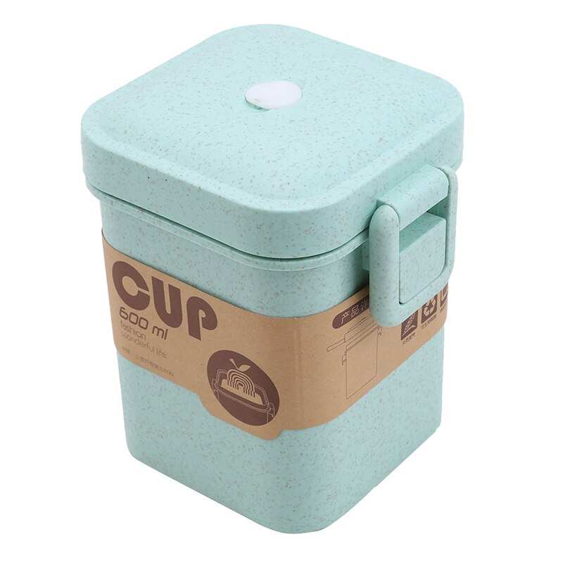 Taza de sopa de paja de trigo Multicolor Anti-escaldado microondas cuadrado hebilla sellada sopa tanque cocina vajilla: green