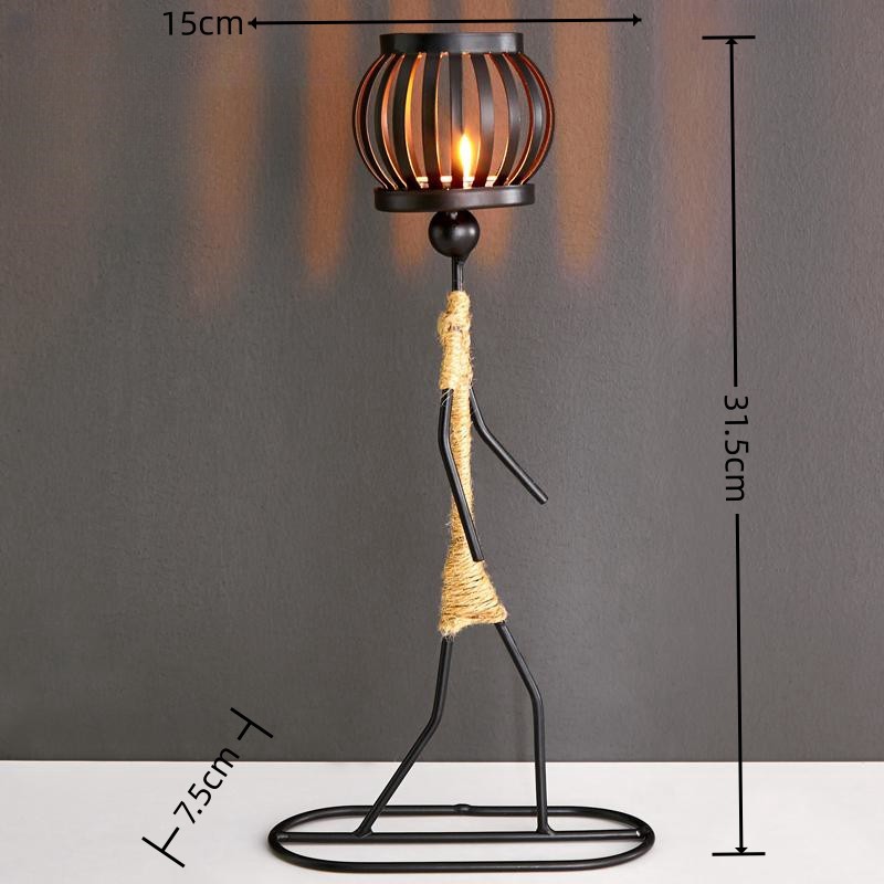 Portavelas de Metal nórdico, candelabro Vintage hecho a mano con personaje abstracto para boda, hogar, cafetería, mesa, decoración artística,: Dorado
