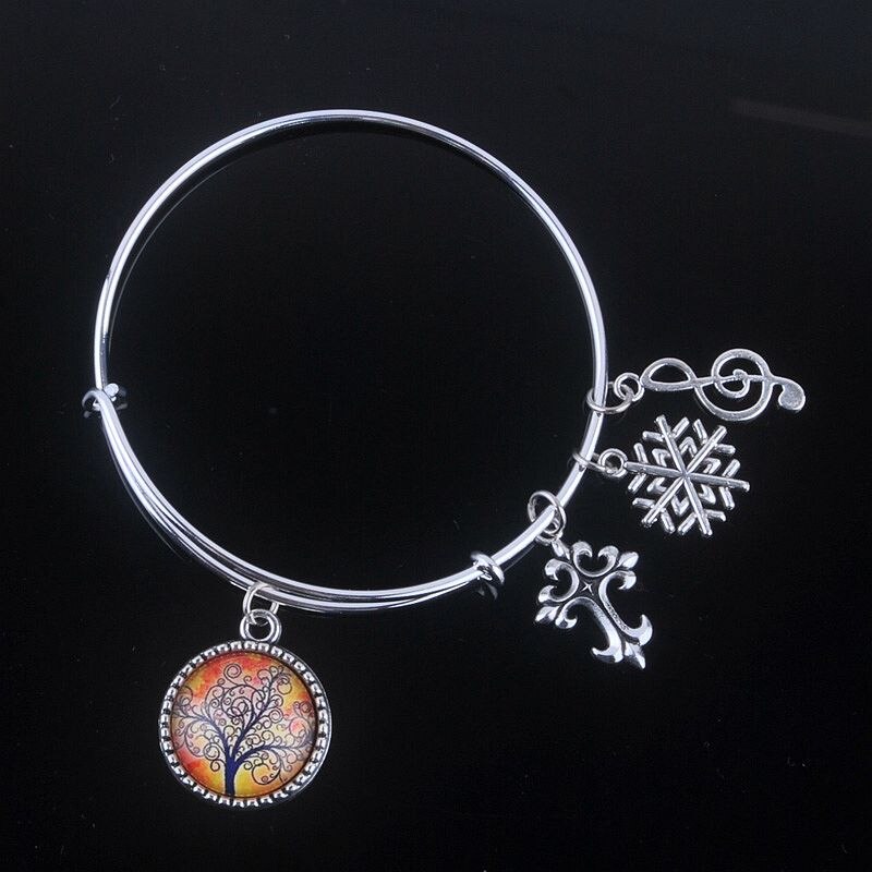 18 Styles Cabochon Dome Tree of Life charms Bracelet Adjustable Expandable Wire Bangles for Women Fine Jewelry B013